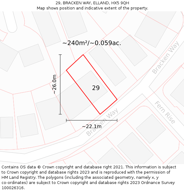 29, BRACKEN WAY, ELLAND, HX5 9QH: Plot and title map