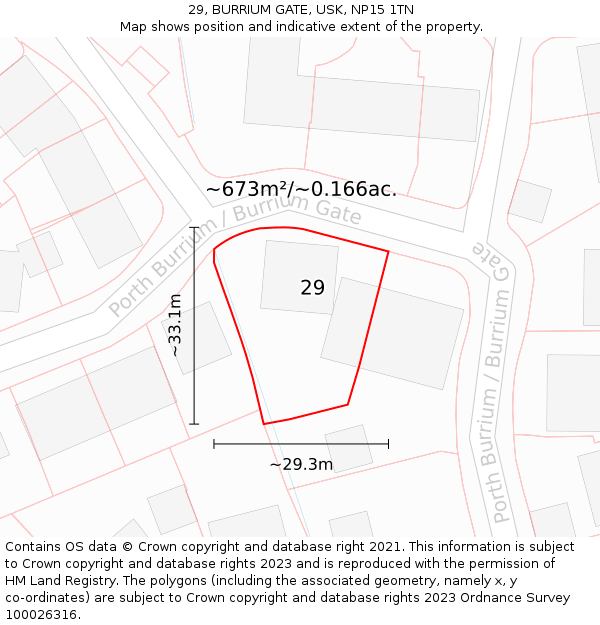 29, BURRIUM GATE, USK, NP15 1TN: Plot and title map