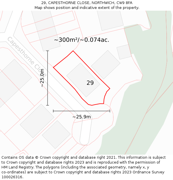 29, CAPESTHORNE CLOSE, NORTHWICH, CW9 8FA: Plot and title map