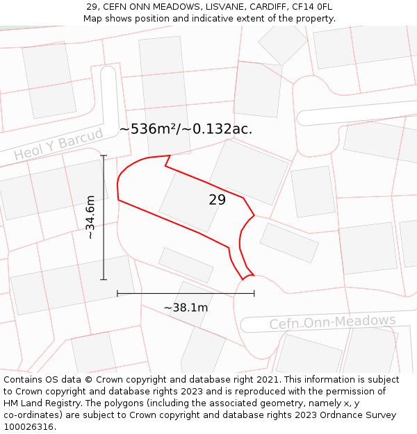 29, CEFN ONN MEADOWS, LISVANE, CARDIFF, CF14 0FL: Plot and title map