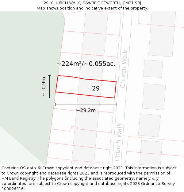 29, CHURCH WALK, SAWBRIDGEWORTH, CM21 9BJ: Plot and title map