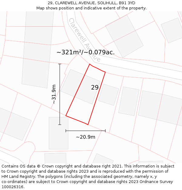 29, CLAREWELL AVENUE, SOLIHULL, B91 3YD: Plot and title map