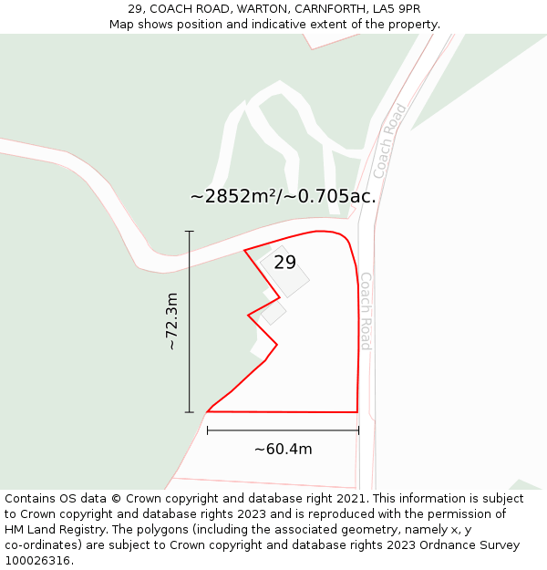 29, COACH ROAD, WARTON, CARNFORTH, LA5 9PR: Plot and title map