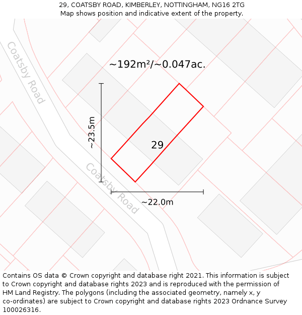 29, COATSBY ROAD, KIMBERLEY, NOTTINGHAM, NG16 2TG: Plot and title map