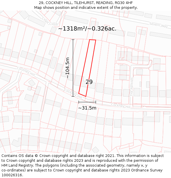 29, COCKNEY HILL, TILEHURST, READING, RG30 4HF: Plot and title map