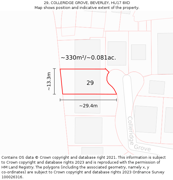 29, COLLERIDGE GROVE, BEVERLEY, HU17 8XD: Plot and title map