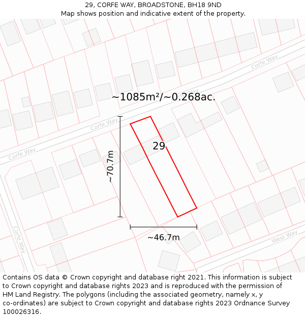 29, CORFE WAY, BROADSTONE, BH18 9ND: Plot and title map