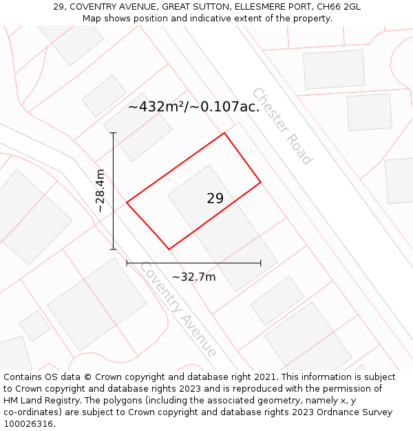 29, COVENTRY AVENUE, GREAT SUTTON, ELLESMERE PORT, CH66 2GL: Plot and title map