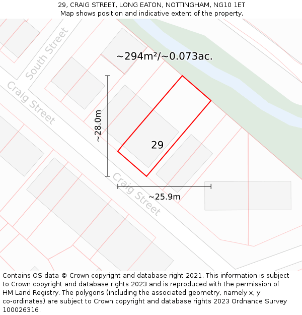 29, CRAIG STREET, LONG EATON, NOTTINGHAM, NG10 1ET: Plot and title map