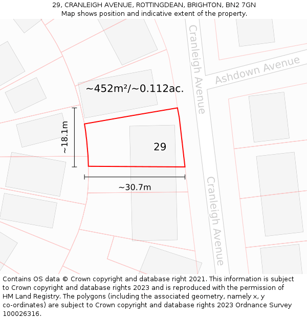 29, CRANLEIGH AVENUE, ROTTINGDEAN, BRIGHTON, BN2 7GN: Plot and title map