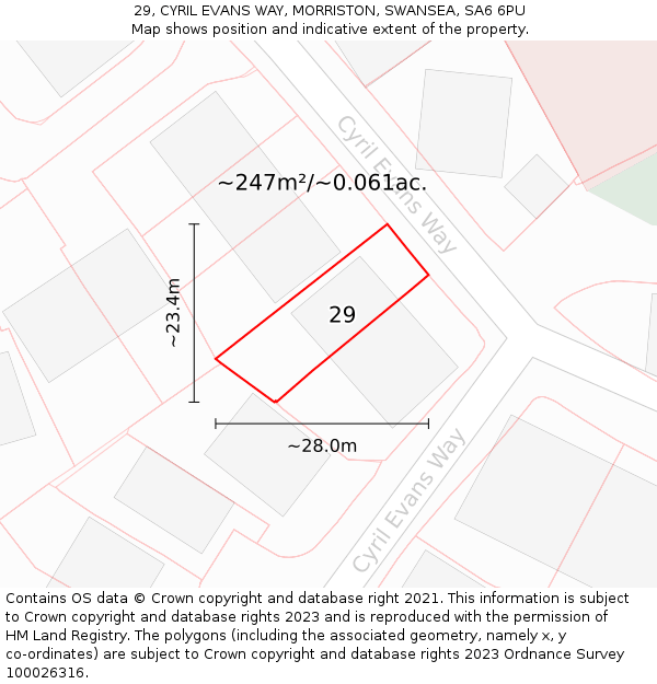 29, CYRIL EVANS WAY, MORRISTON, SWANSEA, SA6 6PU: Plot and title map