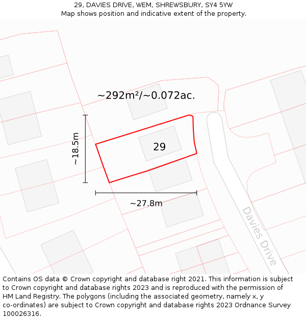 29, DAVIES DRIVE, WEM, SHREWSBURY, SY4 5YW: Plot and title map