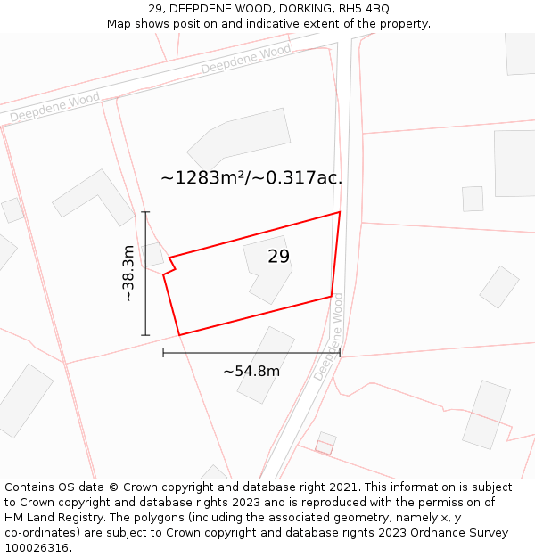 29, DEEPDENE WOOD, DORKING, RH5 4BQ: Plot and title map