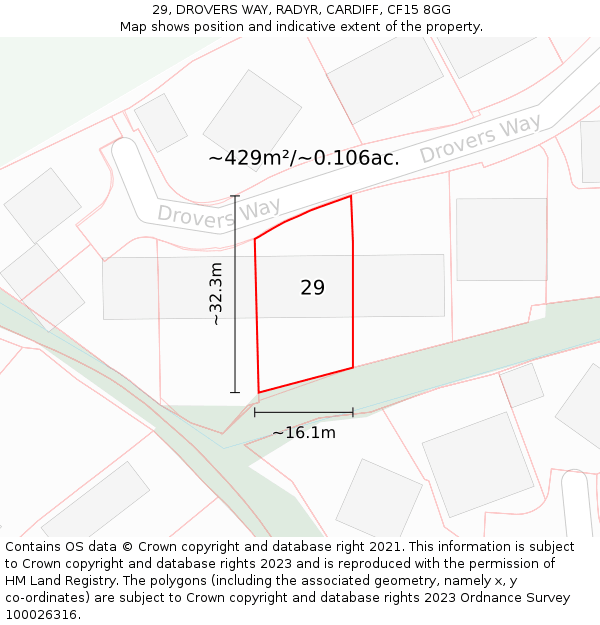 29, DROVERS WAY, RADYR, CARDIFF, CF15 8GG: Plot and title map