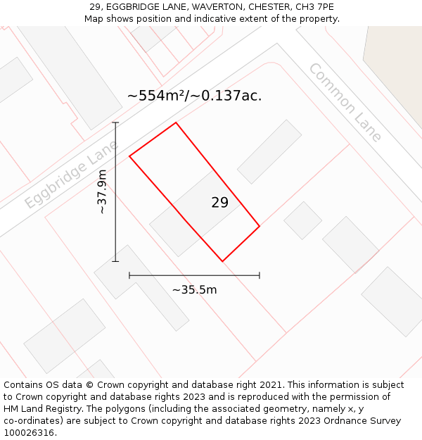 29, EGGBRIDGE LANE, WAVERTON, CHESTER, CH3 7PE: Plot and title map