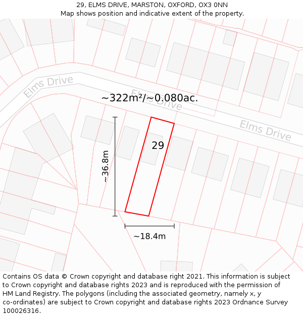 29, ELMS DRIVE, MARSTON, OXFORD, OX3 0NN: Plot and title map