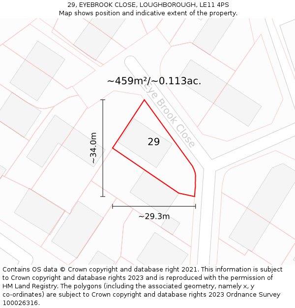 29, EYEBROOK CLOSE, LOUGHBOROUGH, LE11 4PS: Plot and title map