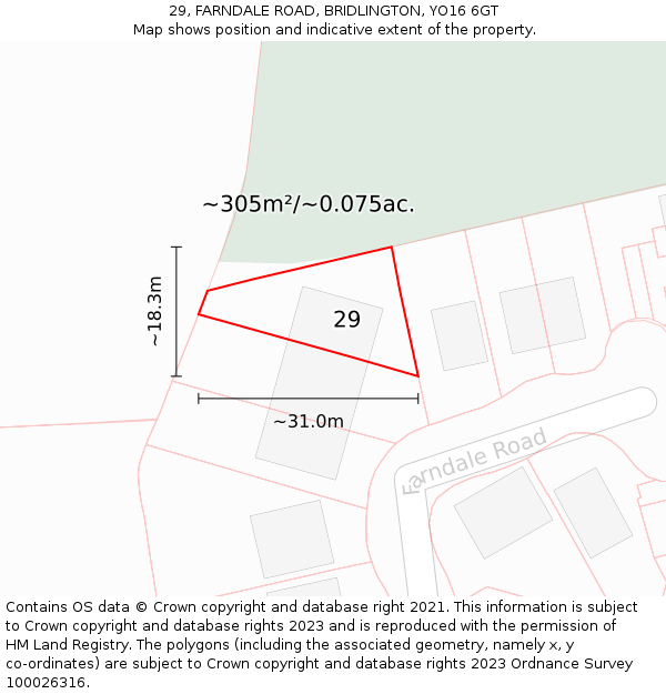 29, FARNDALE ROAD, BRIDLINGTON, YO16 6GT: Plot and title map