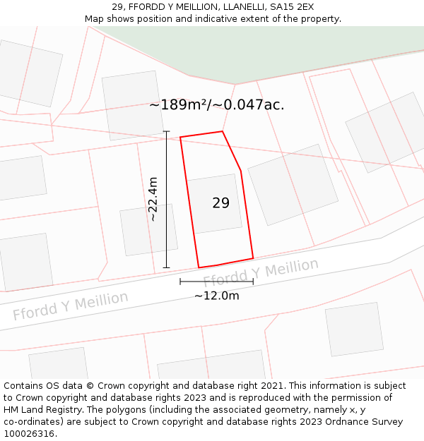 29, FFORDD Y MEILLION, LLANELLI, SA15 2EX: Plot and title map