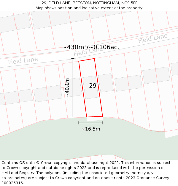 29, FIELD LANE, BEESTON, NOTTINGHAM, NG9 5FF: Plot and title map