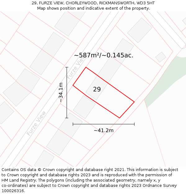 29, FURZE VIEW, CHORLEYWOOD, RICKMANSWORTH, WD3 5HT: Plot and title map