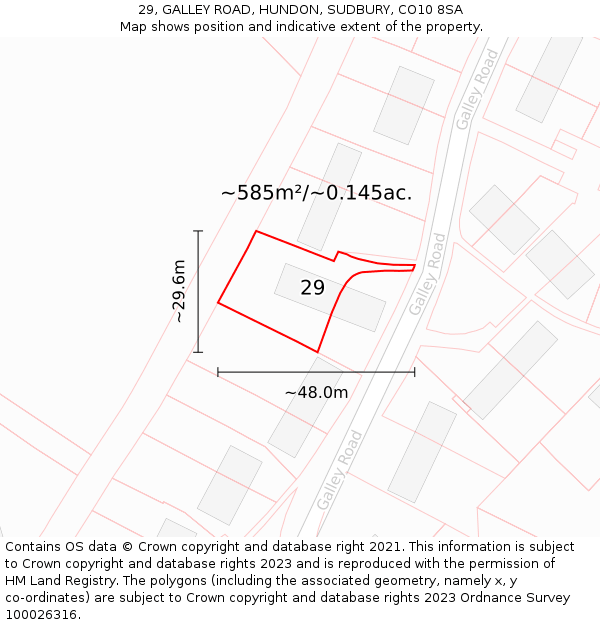 29, GALLEY ROAD, HUNDON, SUDBURY, CO10 8SA: Plot and title map