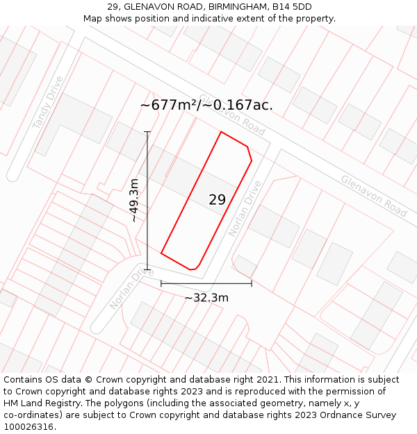 29, GLENAVON ROAD, BIRMINGHAM, B14 5DD: Plot and title map