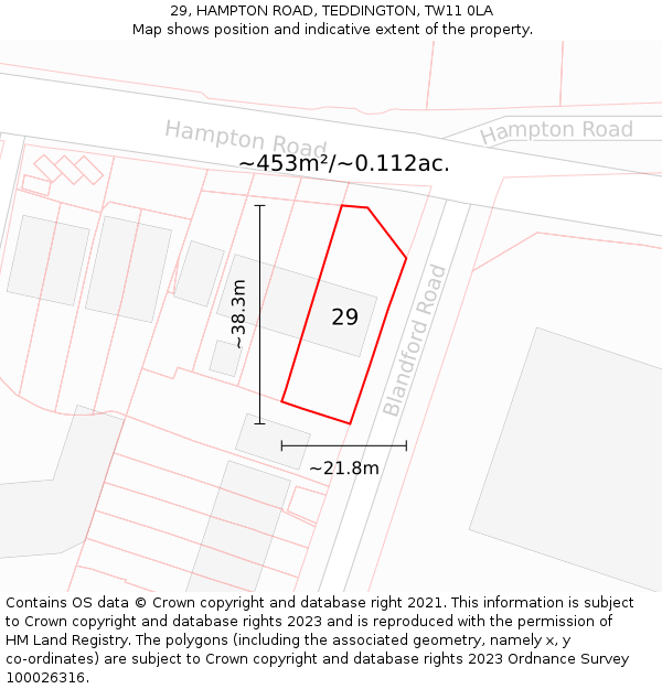 29, HAMPTON ROAD, TEDDINGTON, TW11 0LA: Plot and title map