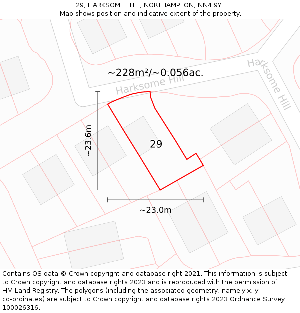 29, HARKSOME HILL, NORTHAMPTON, NN4 9YF: Plot and title map