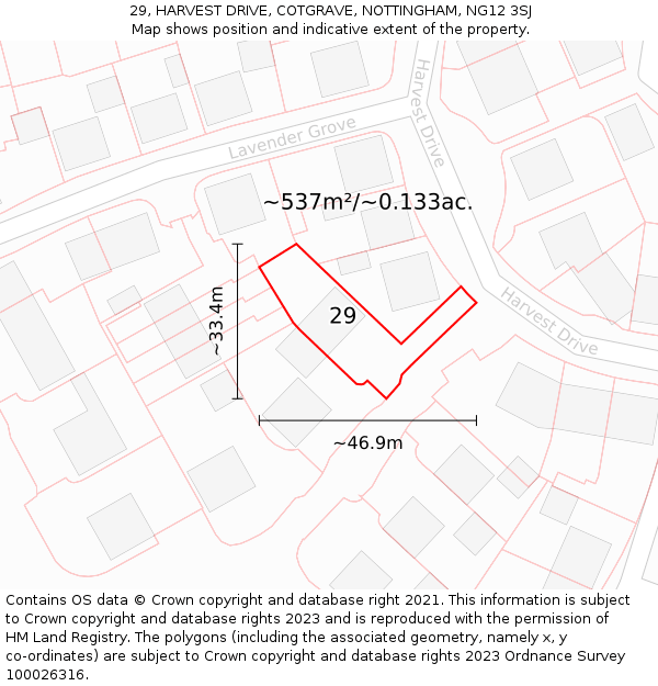 29, HARVEST DRIVE, COTGRAVE, NOTTINGHAM, NG12 3SJ: Plot and title map