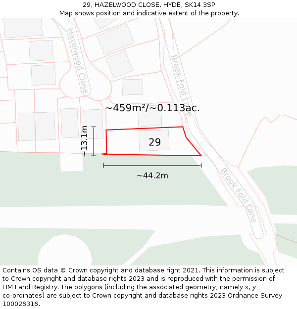 29, HAZELWOOD CLOSE, HYDE, SK14 3SP: Plot and title map