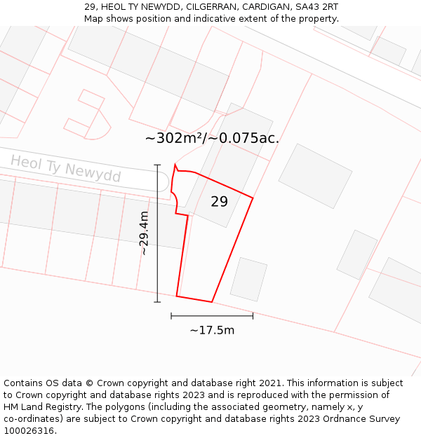 29, HEOL TY NEWYDD, CILGERRAN, CARDIGAN, SA43 2RT: Plot and title map