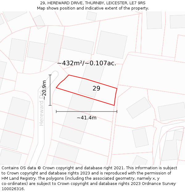 29, HEREWARD DRIVE, THURNBY, LEICESTER, LE7 9RS: Plot and title map