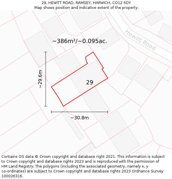 29, HEWITT ROAD, RAMSEY, HARWICH, CO12 5DY: Plot and title map