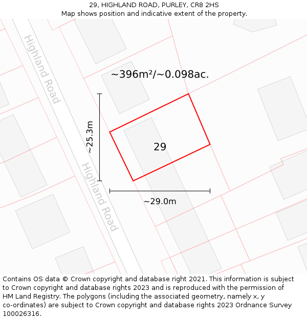 29, HIGHLAND ROAD, PURLEY, CR8 2HS: Plot and title map