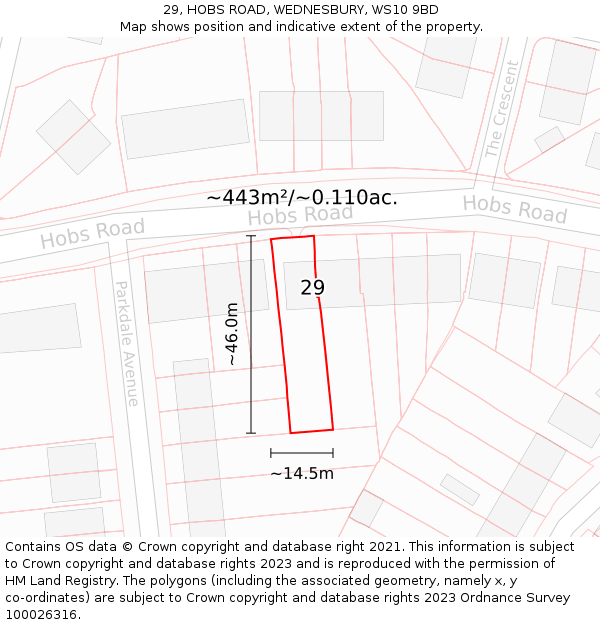 29, HOBS ROAD, WEDNESBURY, WS10 9BD: Plot and title map