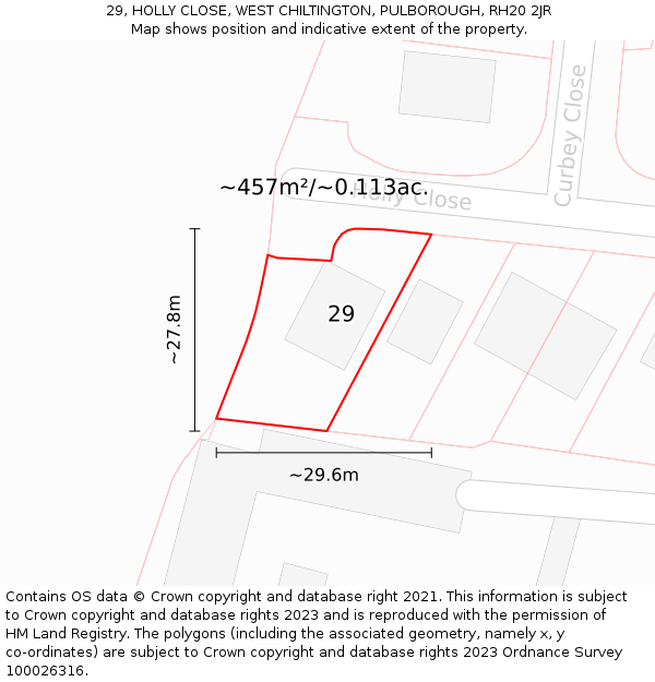 29, HOLLY CLOSE, WEST CHILTINGTON, PULBOROUGH, RH20 2JR: Plot and title map