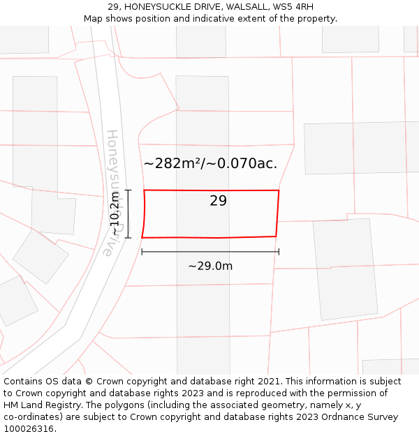 29, HONEYSUCKLE DRIVE, WALSALL, WS5 4RH: Plot and title map