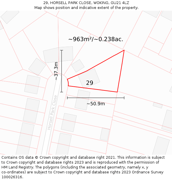 29, HORSELL PARK CLOSE, WOKING, GU21 4LZ: Plot and title map