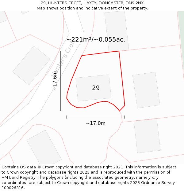 29, HUNTERS CROFT, HAXEY, DONCASTER, DN9 2NX: Plot and title map