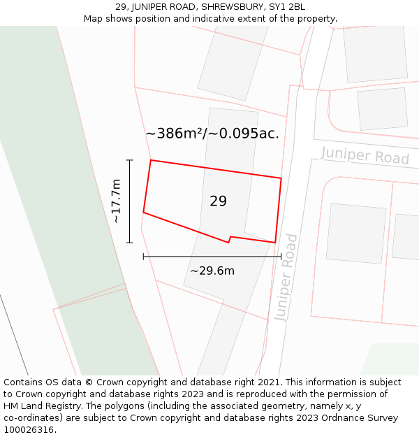 29, JUNIPER ROAD, SHREWSBURY, SY1 2BL: Plot and title map