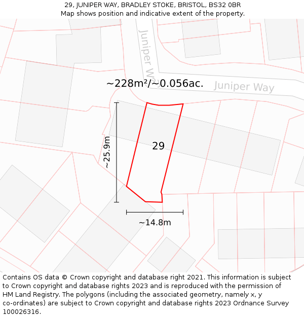 29, JUNIPER WAY, BRADLEY STOKE, BRISTOL, BS32 0BR: Plot and title map