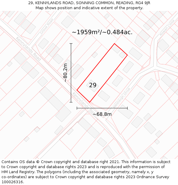 29, KENNYLANDS ROAD, SONNING COMMON, READING, RG4 9JR: Plot and title map