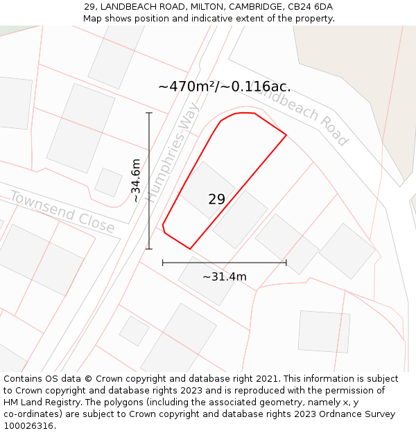 29, LANDBEACH ROAD, MILTON, CAMBRIDGE, CB24 6DA: Plot and title map