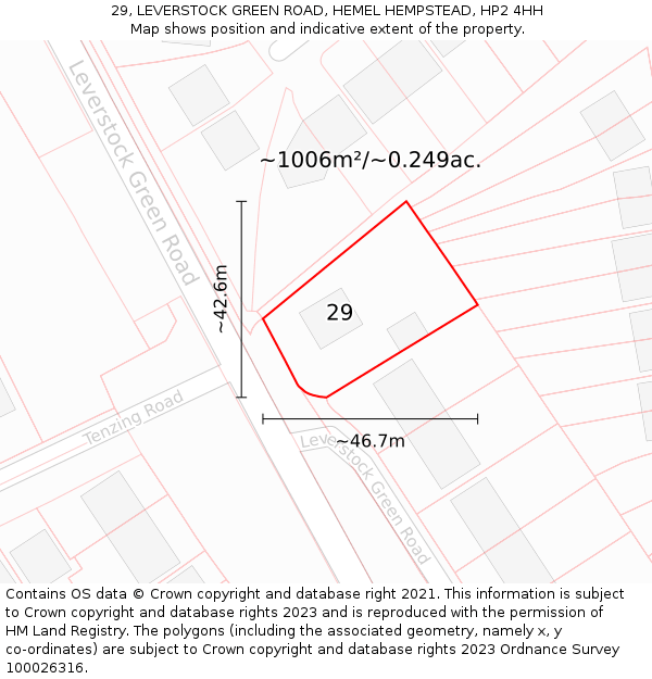 29, LEVERSTOCK GREEN ROAD, HEMEL HEMPSTEAD, HP2 4HH: Plot and title map