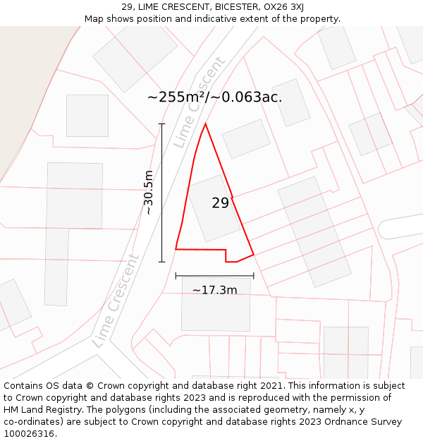 29, LIME CRESCENT, BICESTER, OX26 3XJ: Plot and title map