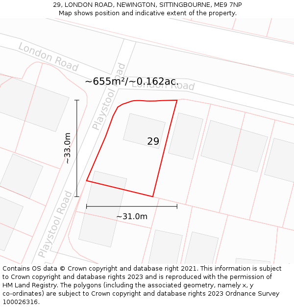 29, LONDON ROAD, NEWINGTON, SITTINGBOURNE, ME9 7NP: Plot and title map