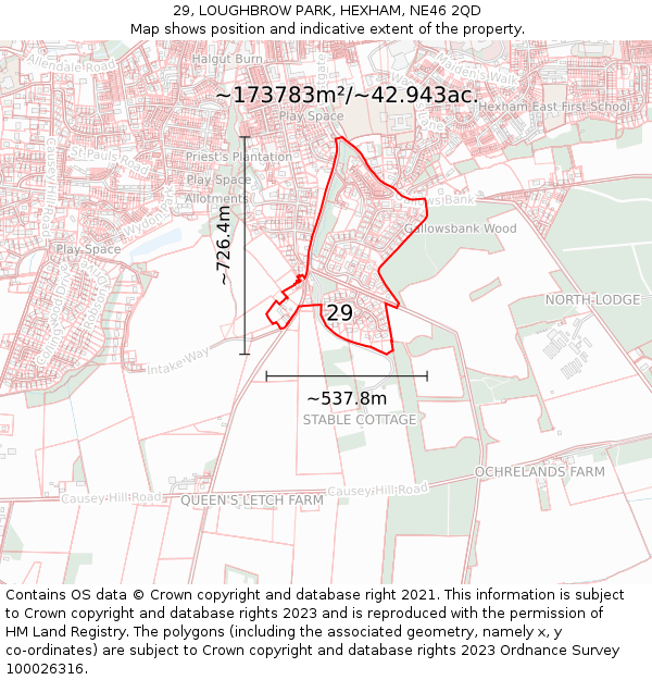 29, LOUGHBROW PARK, HEXHAM, NE46 2QD: Plot and title map