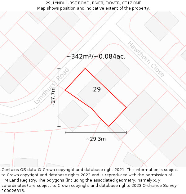 29, LYNDHURST ROAD, RIVER, DOVER, CT17 0NF: Plot and title map