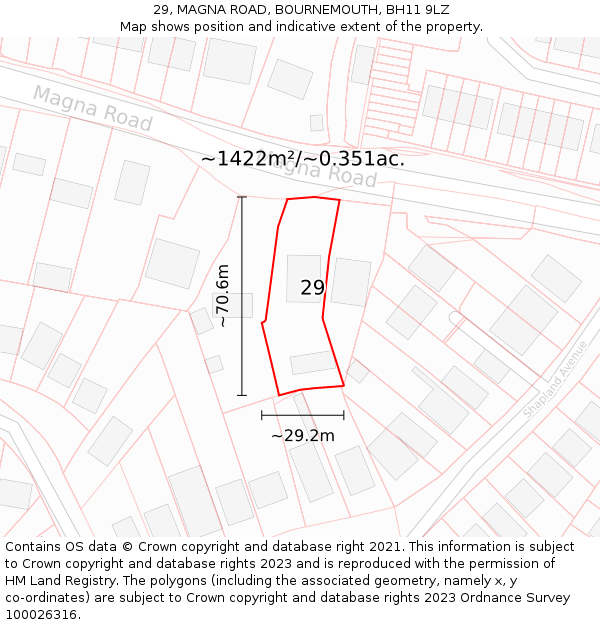 29, MAGNA ROAD, BOURNEMOUTH, BH11 9LZ: Plot and title map